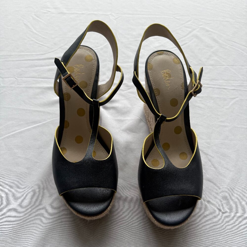 BODEN Espadrille Leather platform sandal in navy, size US 9.5